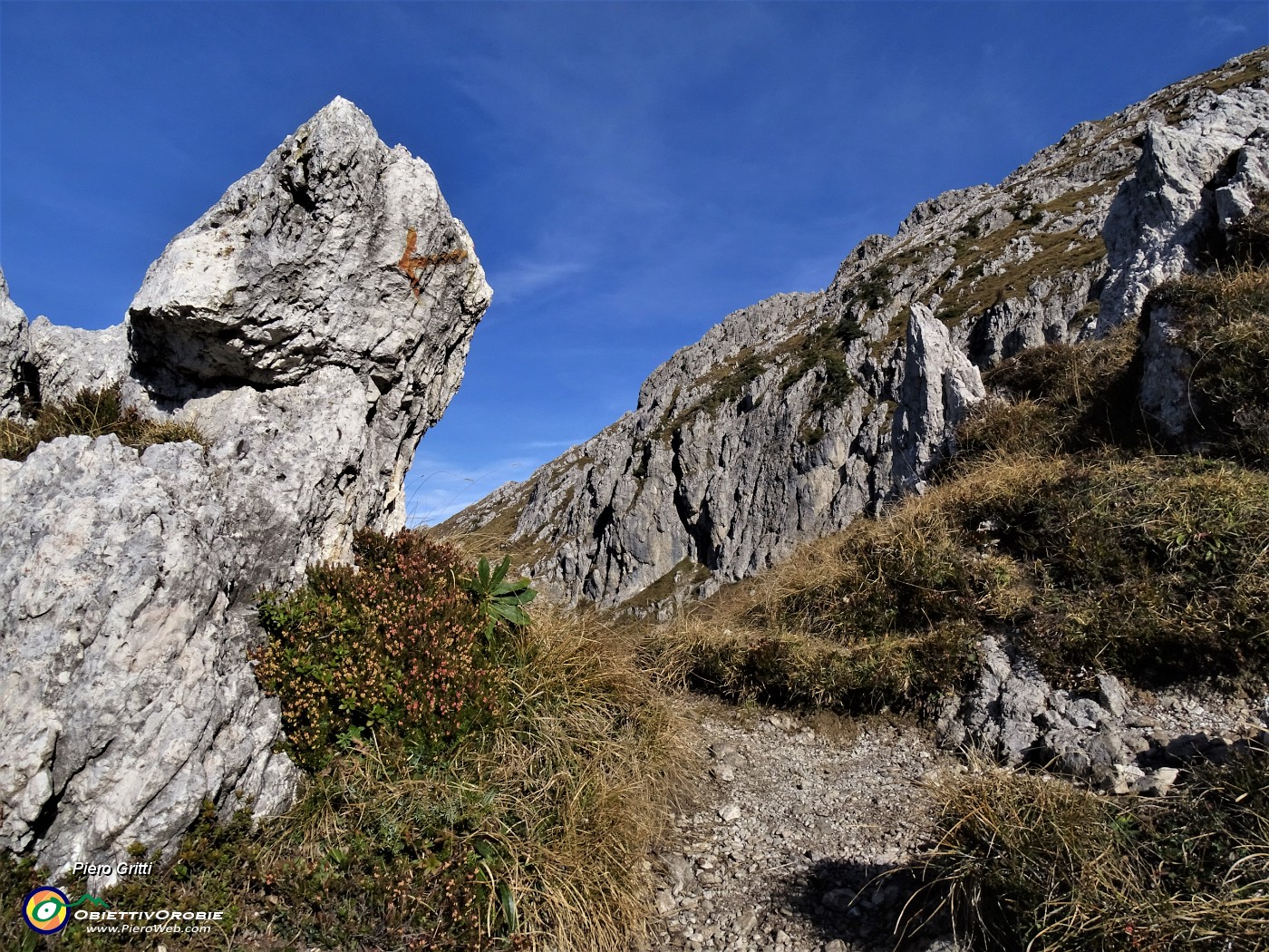 34 Salendo l'impegnativo sentiero del ripetitore  dal Rifugio per  Cima Alben .JPG